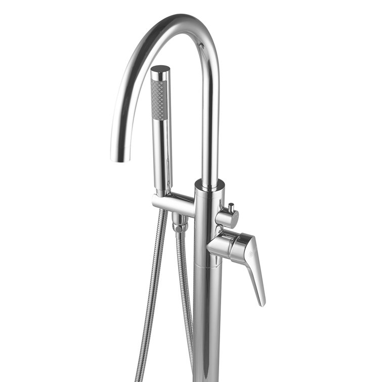 Glossy Chrome Freestanding Tub Filler with Handshower