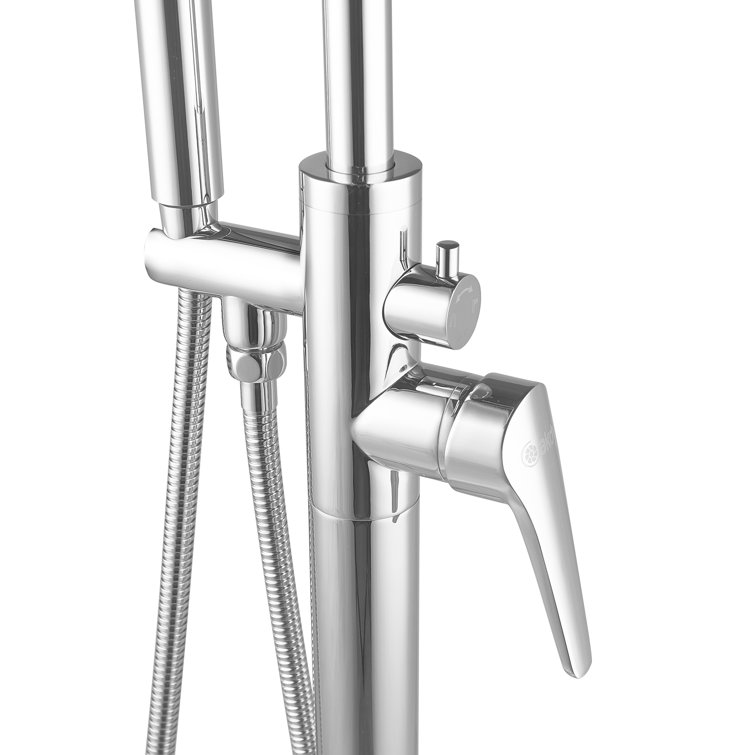 Glossy Chrome Freestanding Tub Filler with Handshower