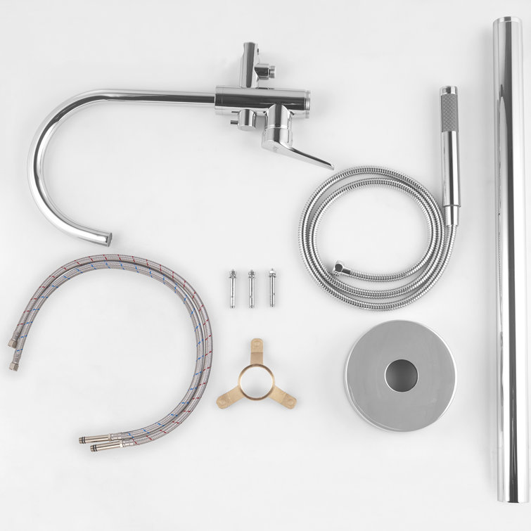 Glossy Chrome Freestanding Tub Filler with Handshower