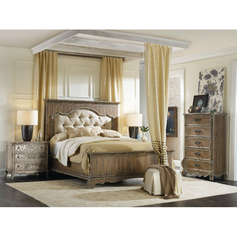 Regal King-Sized Beige Tufted Upholstered Bed with Wood Frame