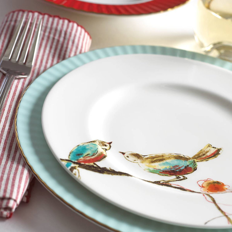 Chirp 4 Piece Bone China Place Setting with Teal Accents