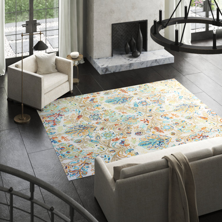 Acacia Floral Handmade Tufted Wool Blue/Beige/Green Rug