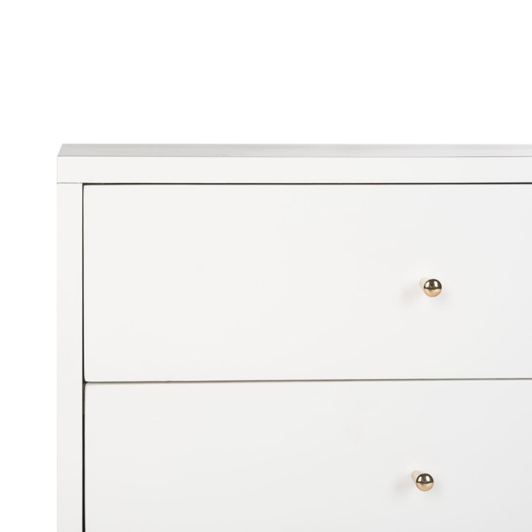 White Mid-Century Modern 2-Drawer Nightstand with Gold Accents