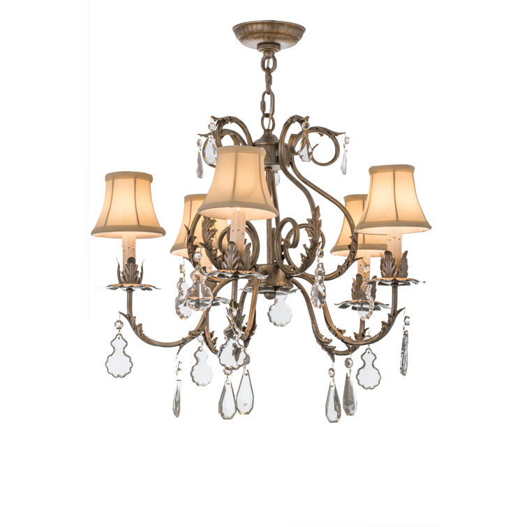 Antique Bronze 5-Light Chandelier with Cream Shades