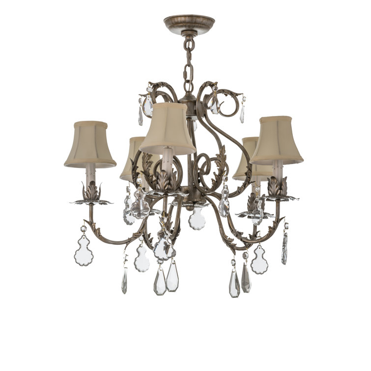 Antique Bronze 5-Light Chandelier with Cream Shades