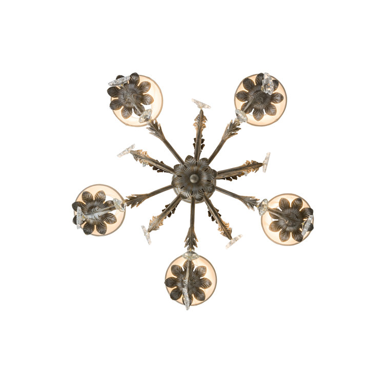 Antique Bronze 5-Light Chandelier with Cream Shades