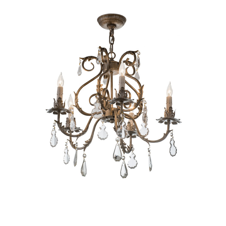 Antique Bronze 5-Light Chandelier with Cream Shades