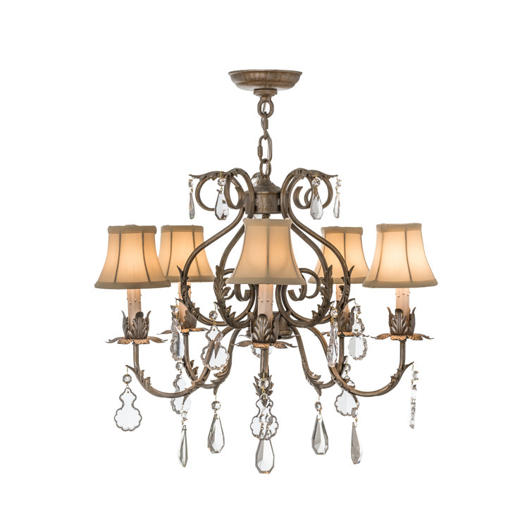 Antique Bronze 5-Light Chandelier with Cream Shades