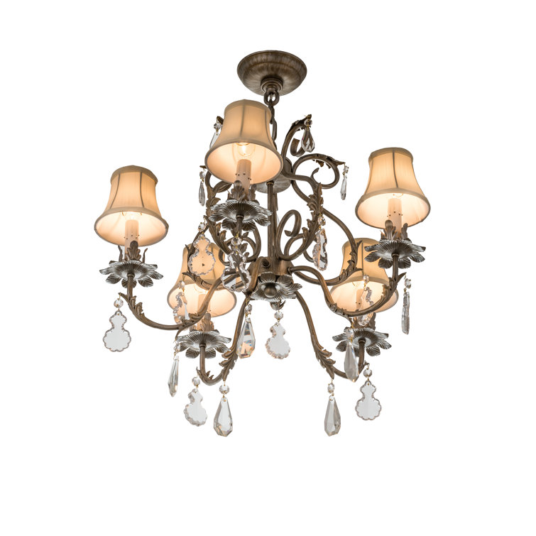 Antique Bronze 5-Light Chandelier with Cream Shades