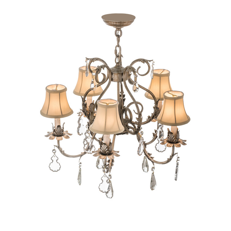 Antique Bronze 5-Light Chandelier with Cream Shades