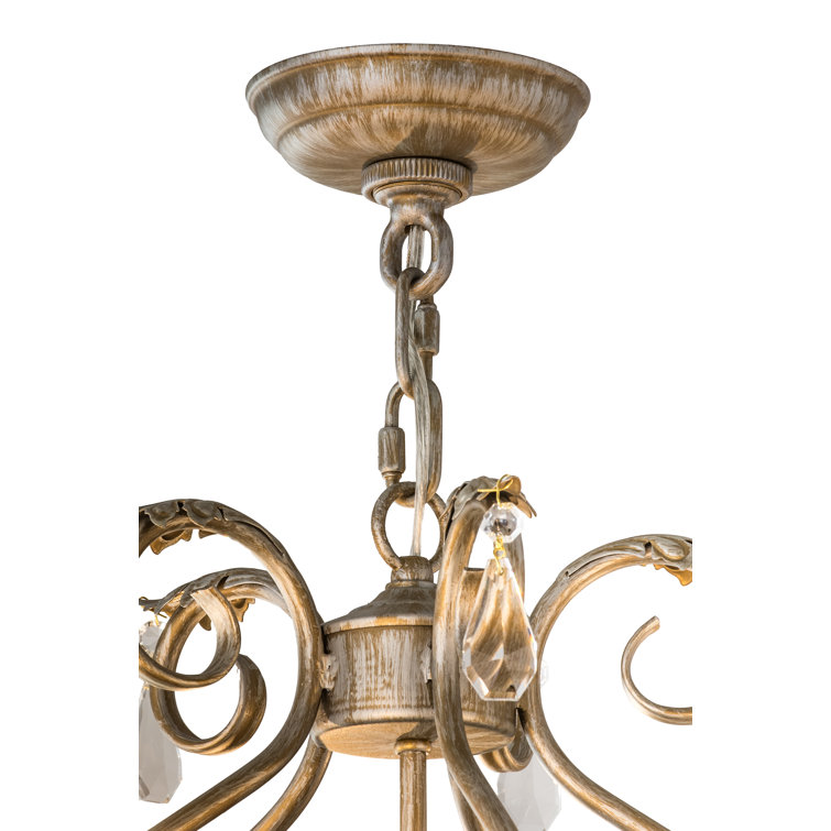 Antique Bronze 5-Light Chandelier with Cream Shades