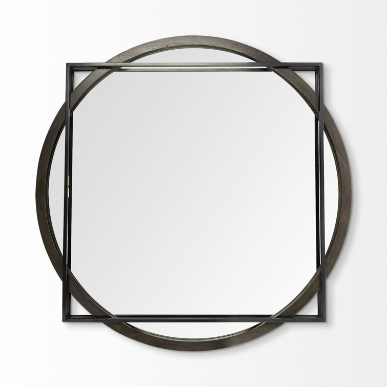 Norbert 46" Square Black Wood and Metal Wall Mirror