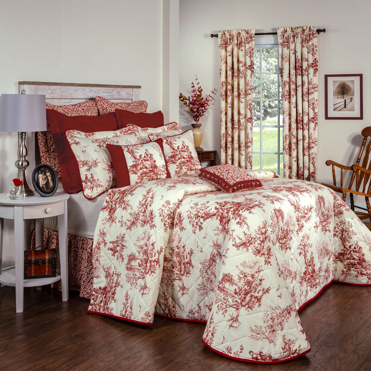 Full Red and Cream Cotton Bedspread with Diamond Quilt Pattern