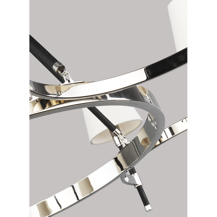 Lauren 48" Polished Nickel Wagon Wheel Chandelier with White Linen Shade