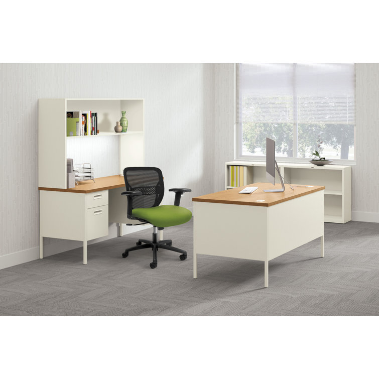 Harvest Putty Executive Double Pedestal Desk with File Drawers