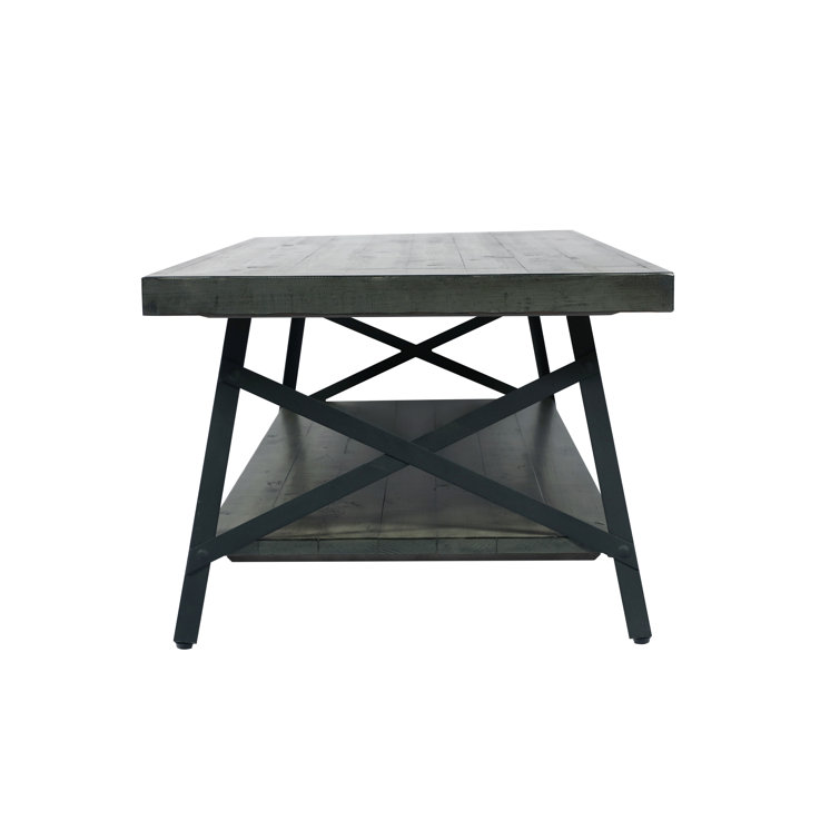 Emerald Chandler Antique Gray 48" Rustic Steel-Legged Coffee Table