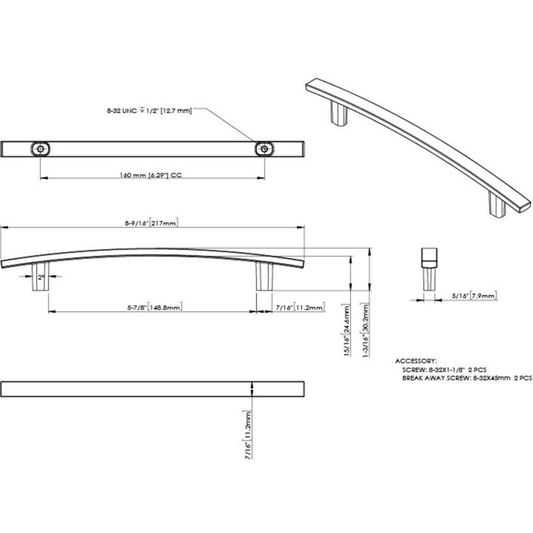 Polished Chrome 6 5/16" Modern Cabinet Pull Bar