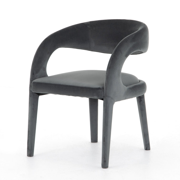 Charcoal Velvet Upholstered Arm Chair with Wood & Cane Accents
