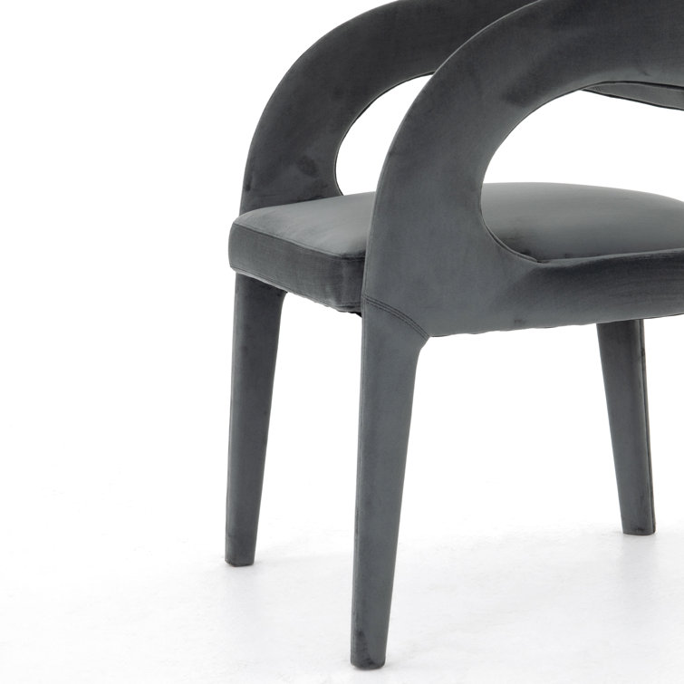 Charcoal Velvet Upholstered Arm Chair with Wood & Cane Accents