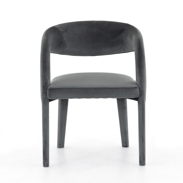 Charcoal Velvet Upholstered Arm Chair with Wood & Cane Accents