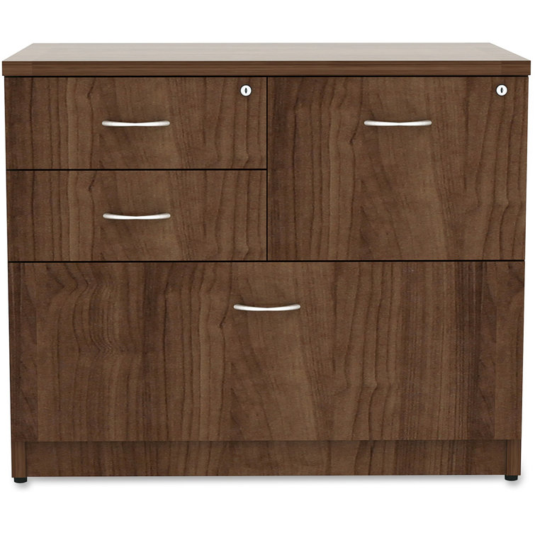 Walnut 4-Drawer Lockable Lateral File Cabinet