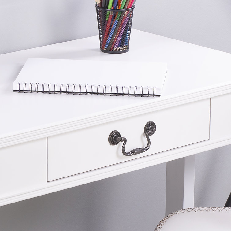 Elegant White Acacia and Pine Writing Desk with Antique Brass Drawer