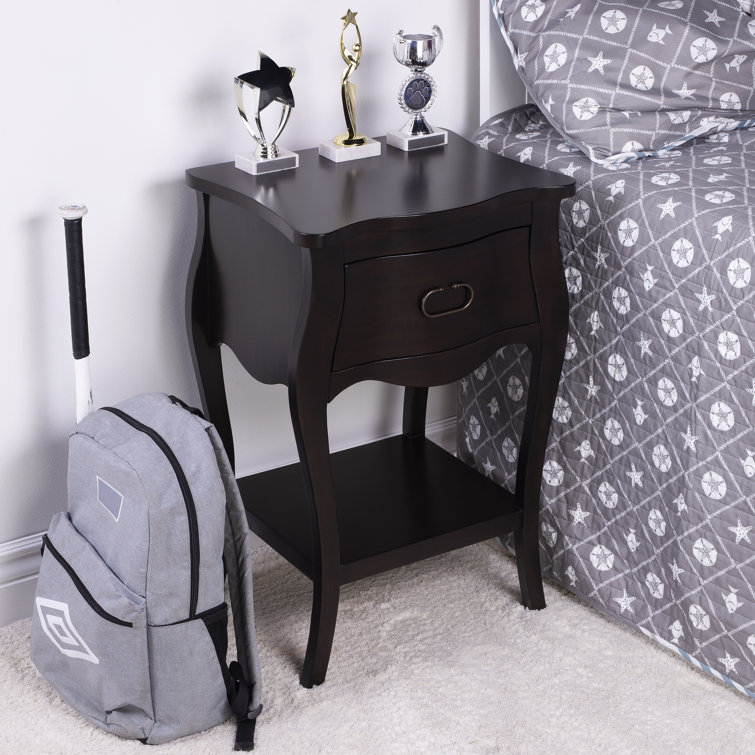 Rochelle Curvy Mahogany Veneer Nightstand with Shelf