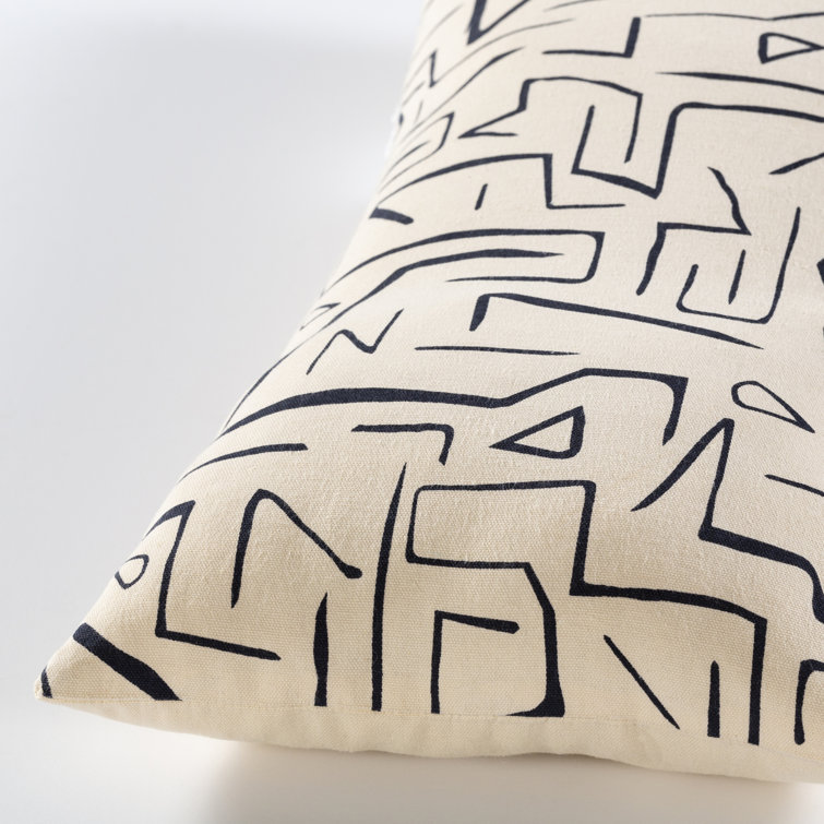 Beige and Black Cotton Lumbar Throw Pillow