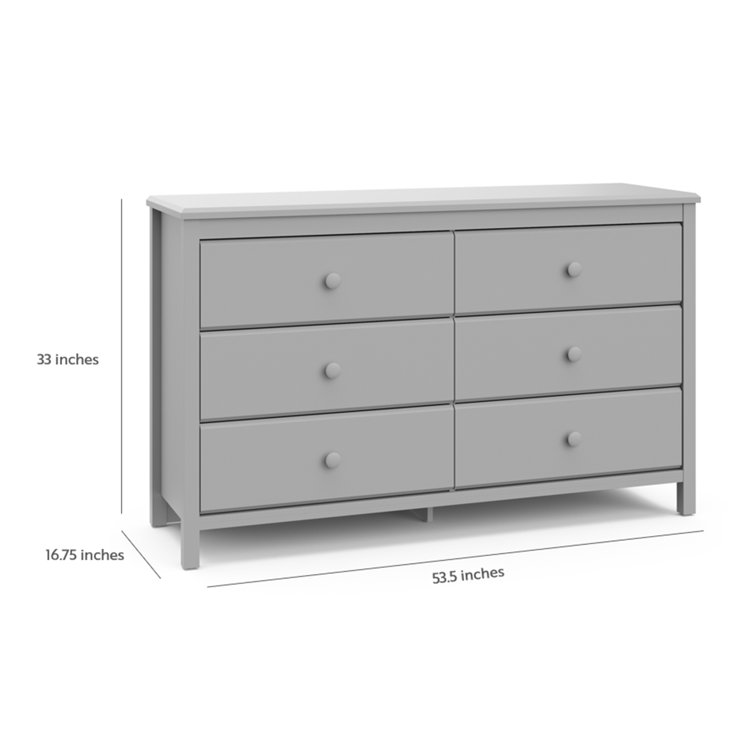 Pebble Gray 6-Drawer Double Nursery Dresser - GREENGUARD Certified