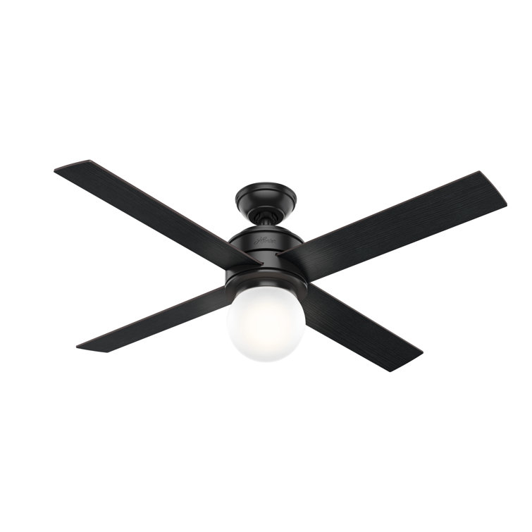 52" Matte Black Ceiling Fan with Globe Light and Wall Control