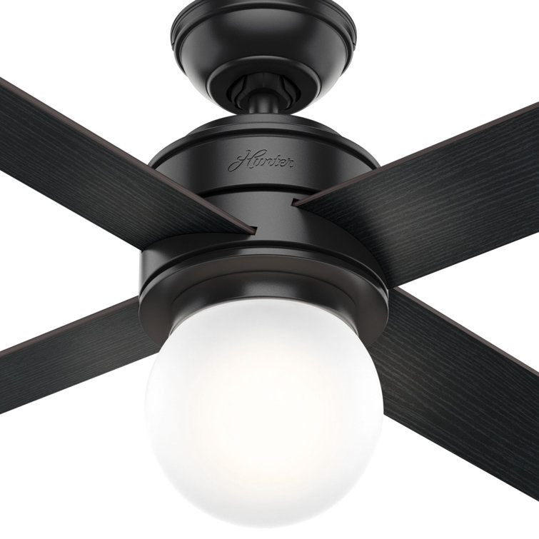 52" Matte Black Ceiling Fan with Globe Light and Wall Control