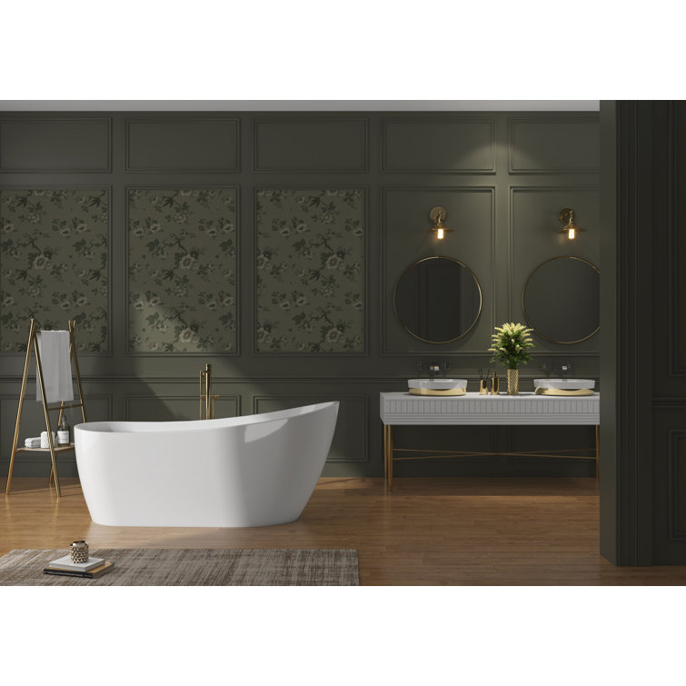 67" White Acrylic Freestanding Soaking Bathtub