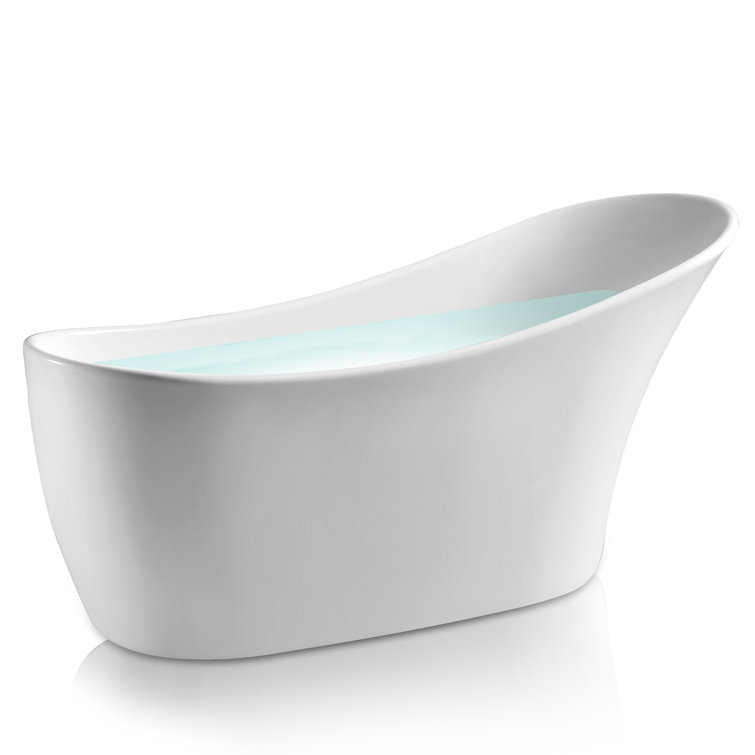 Glossy White Acrylic Freestanding Oval Soaking Bathtub
