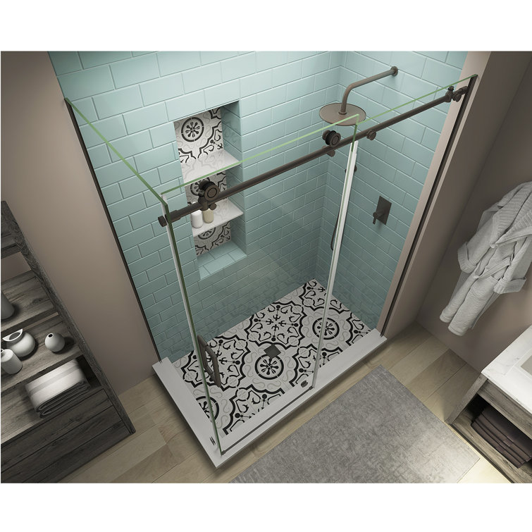 Coraline XL Frameless Sliding Shower Enclosure with Clear Glass and Bronze Hardware