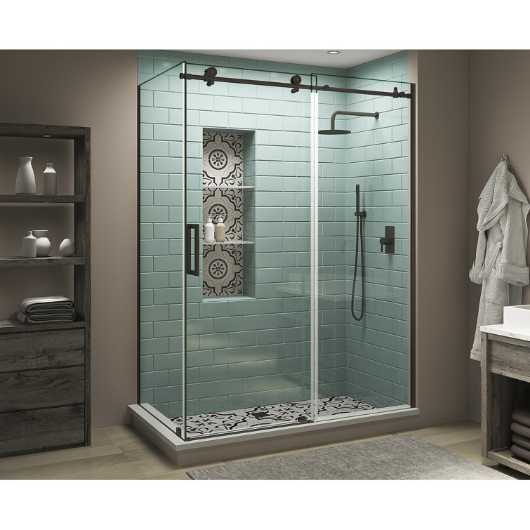 Coraline XL Frameless Sliding Shower Enclosure with Clear Glass and Bronze Hardware