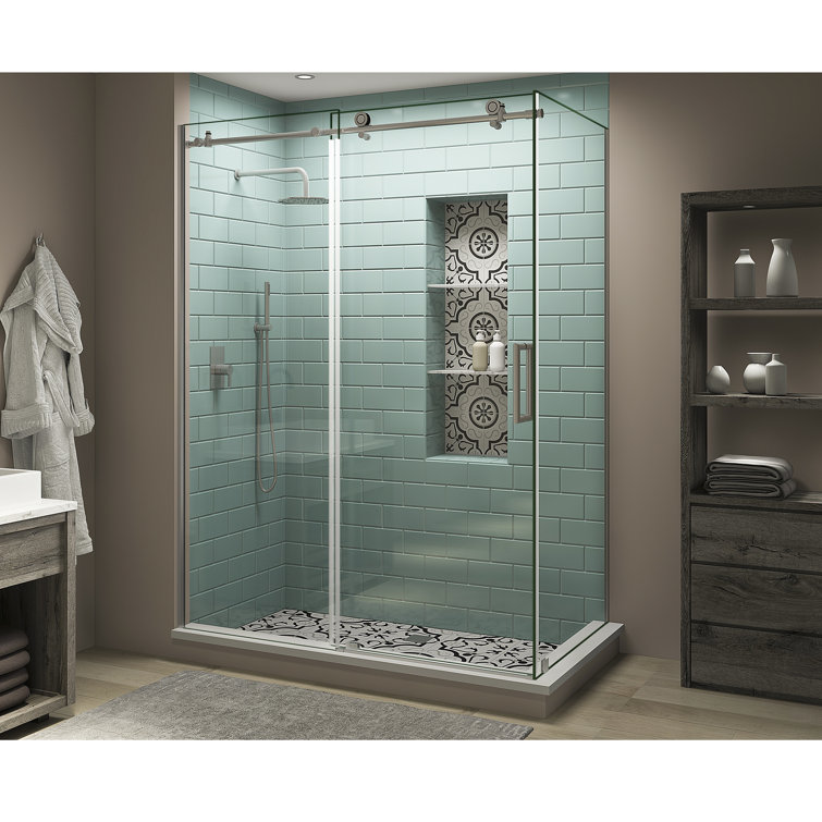 Coraline XL Frameless Clear Glass Sliding Shower Enclosure with Stainless Steel Frame