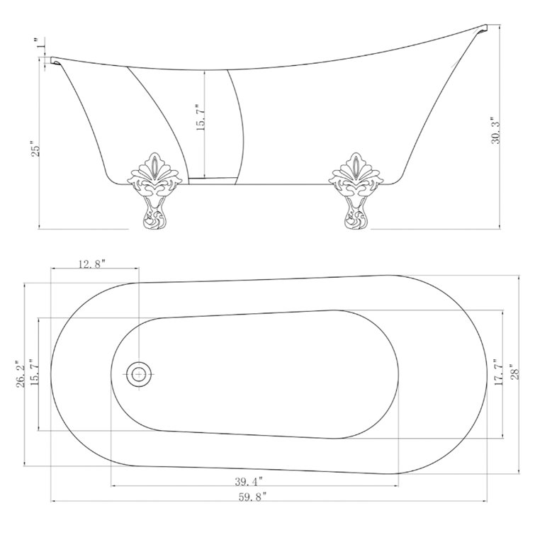 Tubs And Whirlpools 60" x 28" Soaking Fiberglass Bathtub