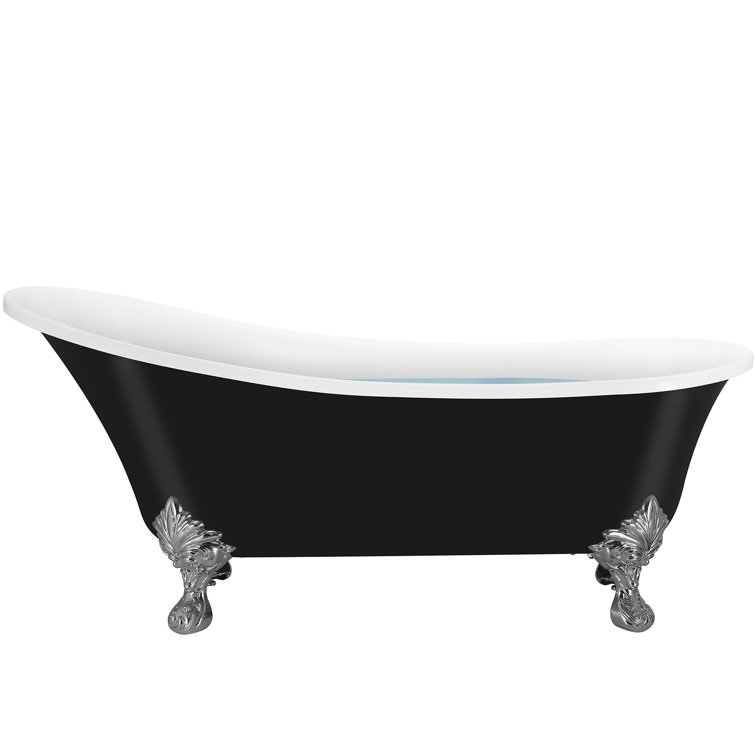 69" Black Acrylic Clawfoot Soaking Bathtub with Silver Feet
