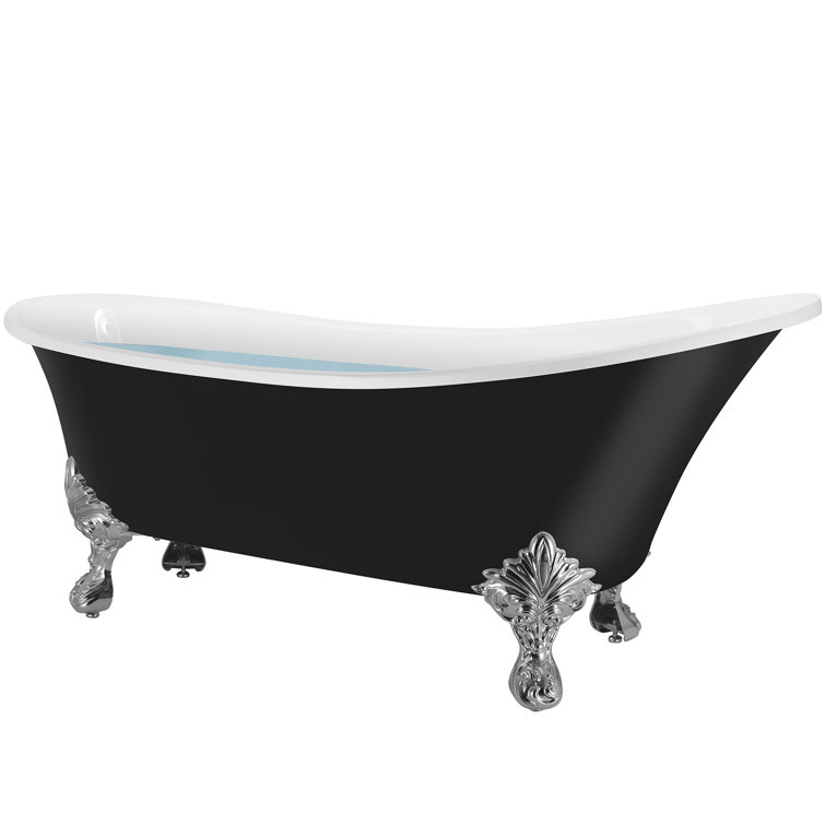 69" Black Acrylic Clawfoot Soaking Bathtub with Silver Feet