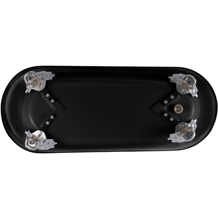 69" Black Acrylic Clawfoot Soaking Bathtub with Silver Feet