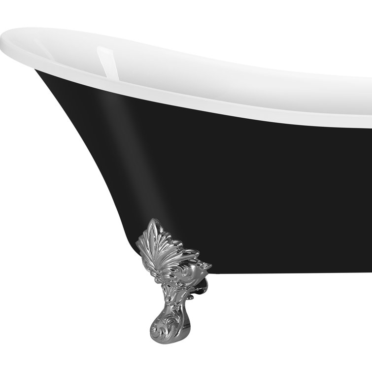 69" Black Acrylic Clawfoot Soaking Bathtub with Silver Feet