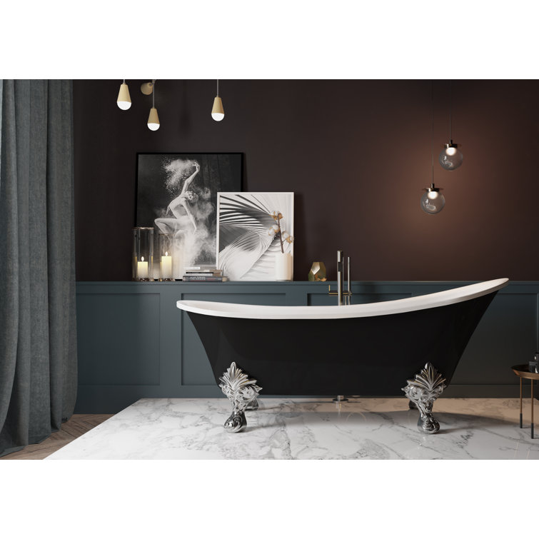 69" Black Acrylic Clawfoot Soaking Bathtub with Silver Feet