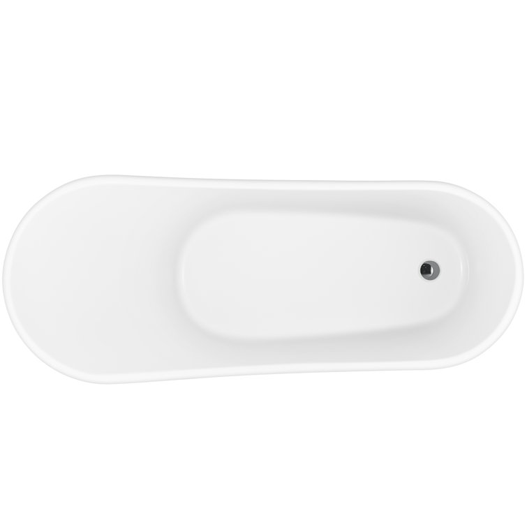 Glossy White Acrylic Freestanding Oval Soaking Bathtub
