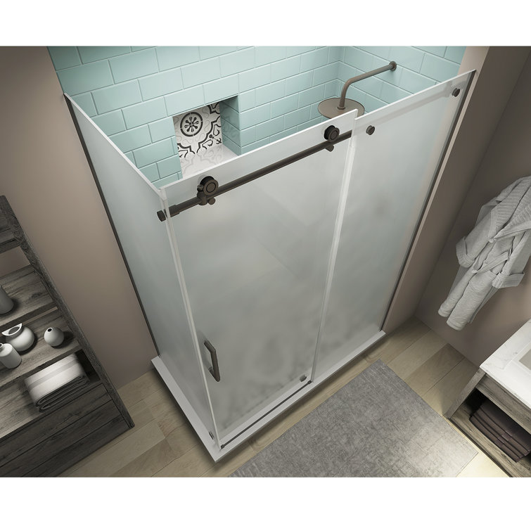 Coraline XL 64" Bronze Frameless Sliding Shower Enclosure with Frosted Glass