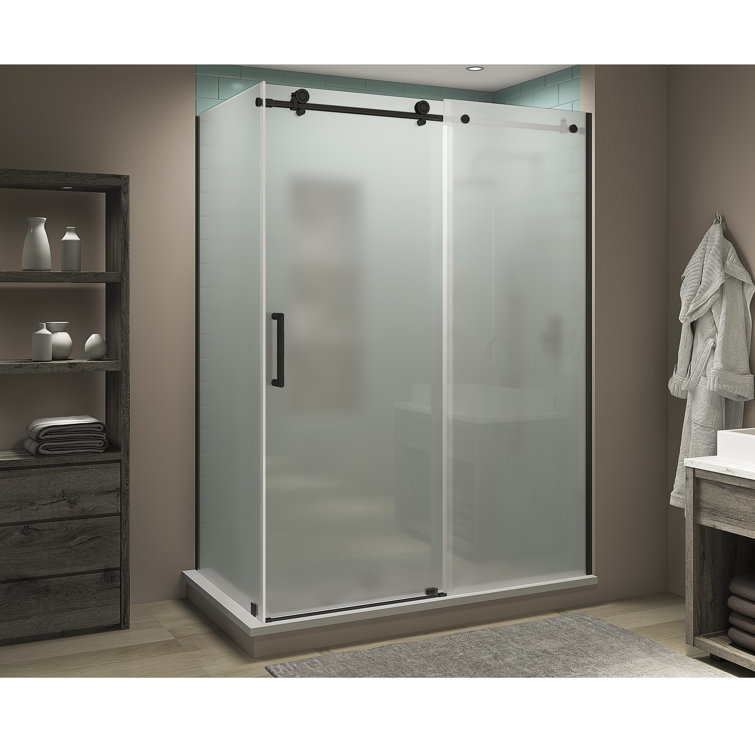Coraline XL Oil Rubbed Bronze Frameless Sliding Shower Enclosure with Frosted Glass