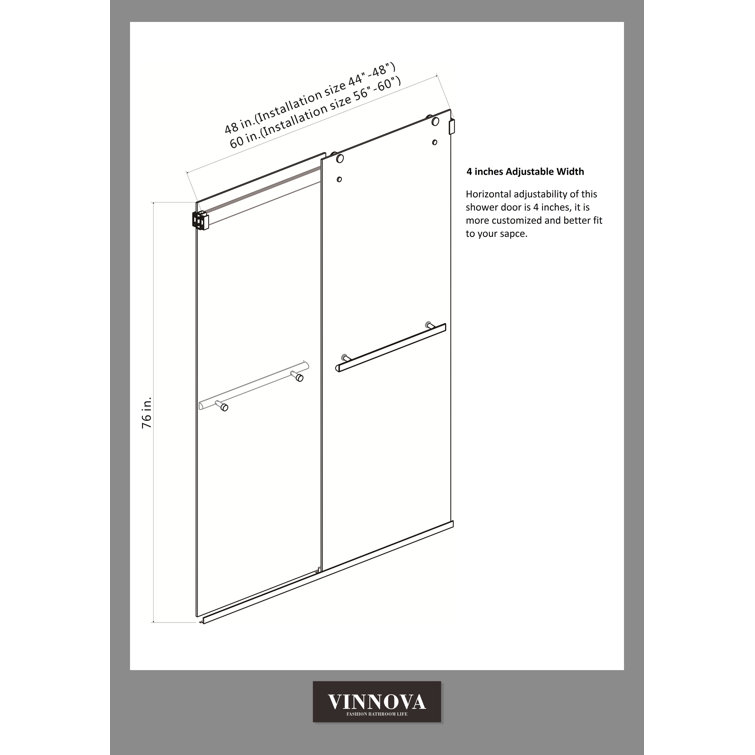 Matte Black 48'' x 76'' Frameless Sliding Shower Door