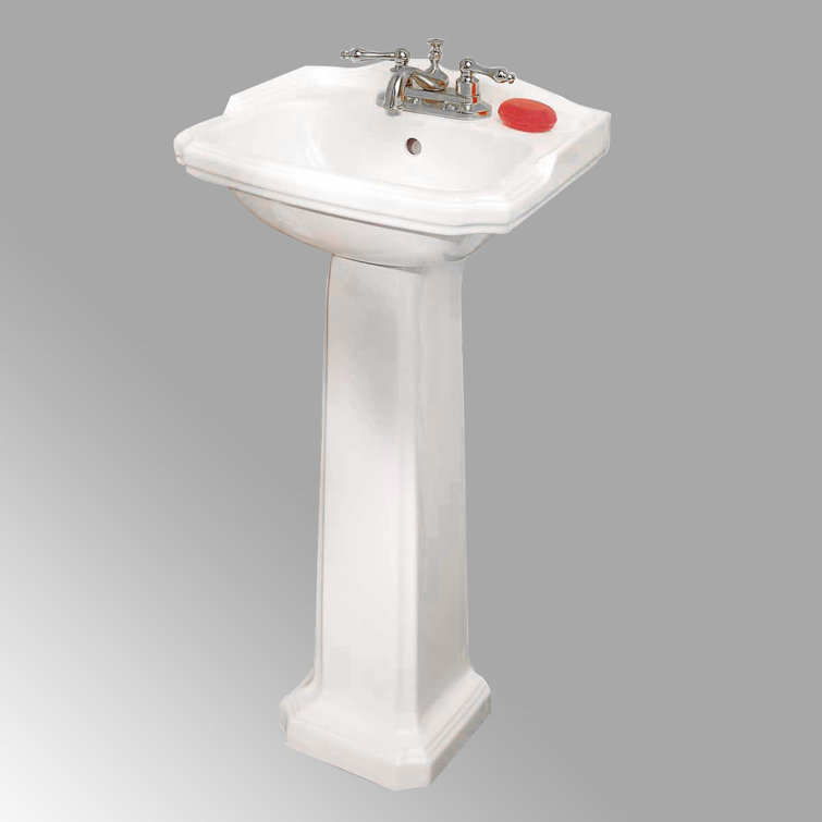 White Ceramic Pedestal Bathroom Sink with Overflow