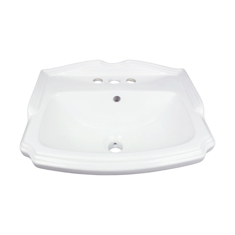 White Ceramic Pedestal Bathroom Sink with Overflow