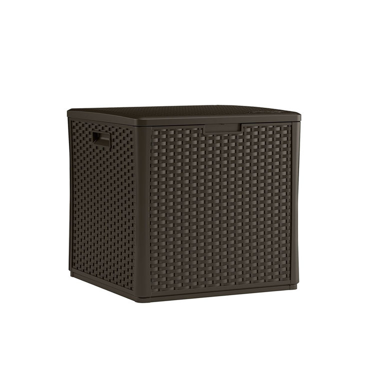 Large Brown Wicker 60-Gal Lockable Deck Storage Cube
