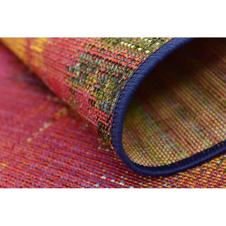 Vibrant Abstract Multi-Color 6' Square Outdoor Synthetic Rug